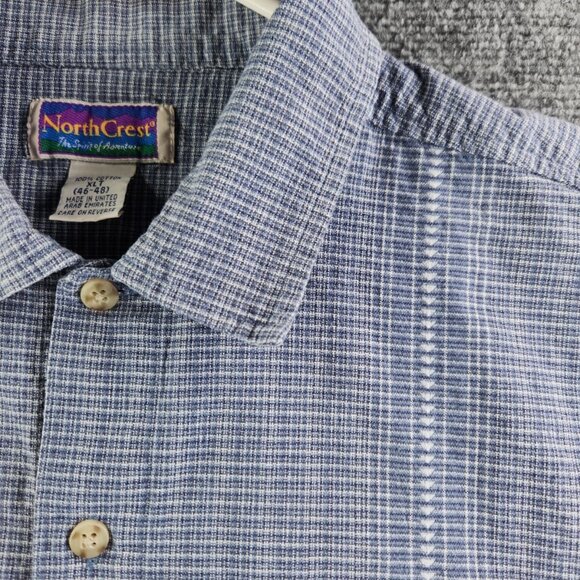 Northcrest Men XLT Tall Blue Check Short Sleeve Button Up Shirt Cotton Woven - Picture 7 of 14